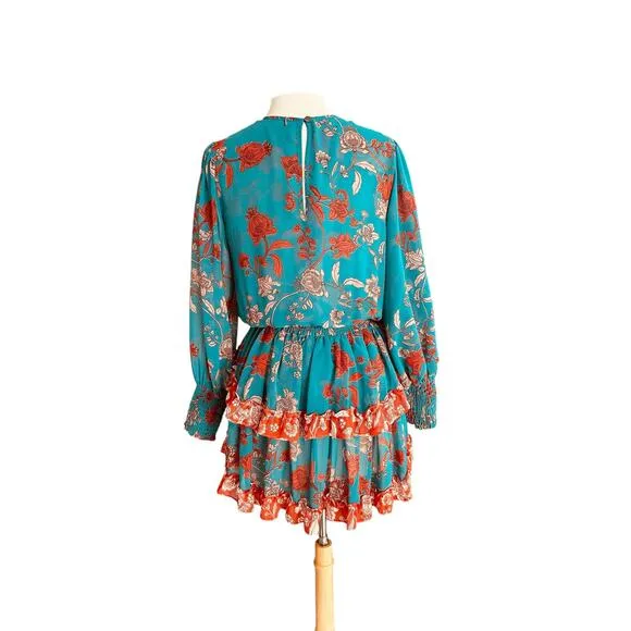NEW MISA Camila Dress Talitha Paisley Combo Long Sleeve Ruffled Mini Dress Small