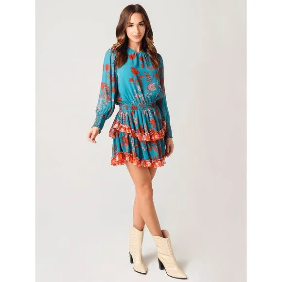 NEW MISA Camila Dress Talitha Paisley Combo Long Sleeve Ruffled Mini Dress Small