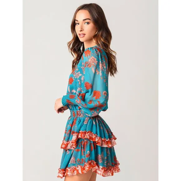 NEW MISA Camila Dress Talitha Paisley Combo Long Sleeve Ruffled Mini Dress Small
