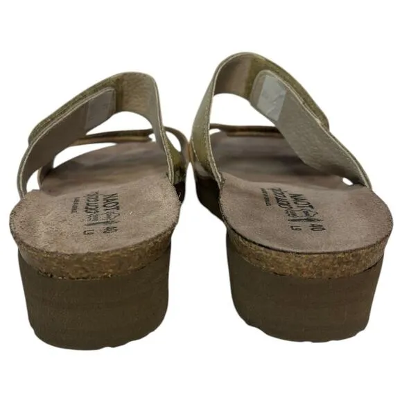 New Naot Sandals Womens 40 9 9.5 US Althea Leather Slip On Cork Strap Brown Gold