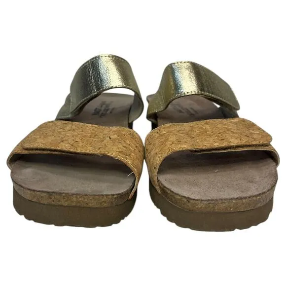 New Naot Sandals Womens 40 9 9.5 US Althea Leather Slip On Cork Strap Brown Gold