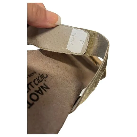 New Naot Sandals Womens 40 9 9.5 US Althea Leather Slip On Cork Strap Brown Gold