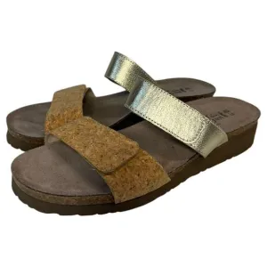 New Naot Sandals Womens 40 9 9.5 US Althea Leather Slip On Cork Strap Brown Gold