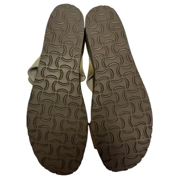 New Naot Sandals Womens 40 9 9.5 US Althea Leather Slip On Cork Strap Brown Gold