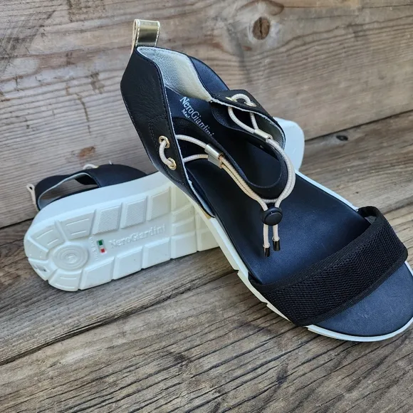 New NeroGiardini Art. E410700D-100 Women’s Leather and Canvas Sandals