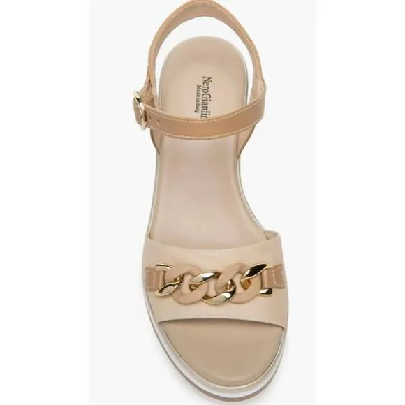 NEW NEROGIARDINI lino leather sandals in beige/khaki