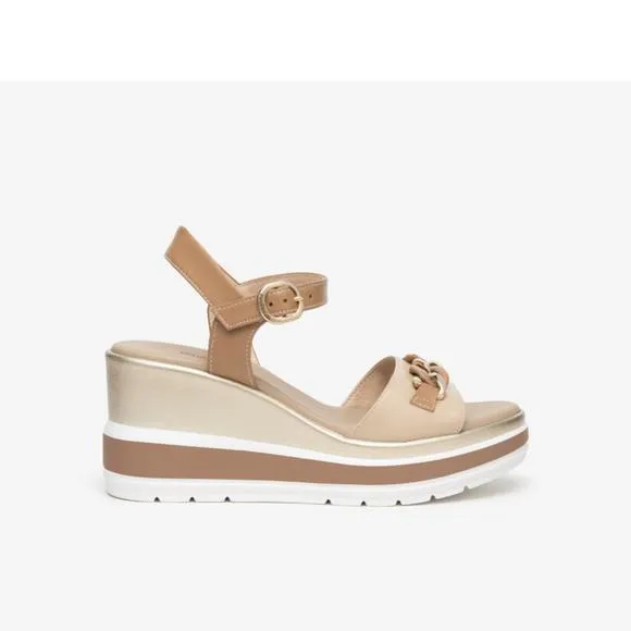 NEW NEROGIARDINI lino leather sandals in beige/khaki