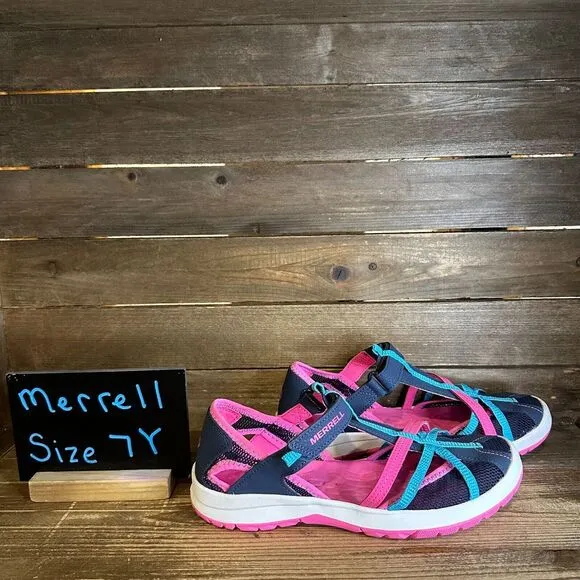 New NWOB Big Kids Merrell Dragonfly Blue Outdoor Hiking Sandals Shoes‎ Size 7 Y