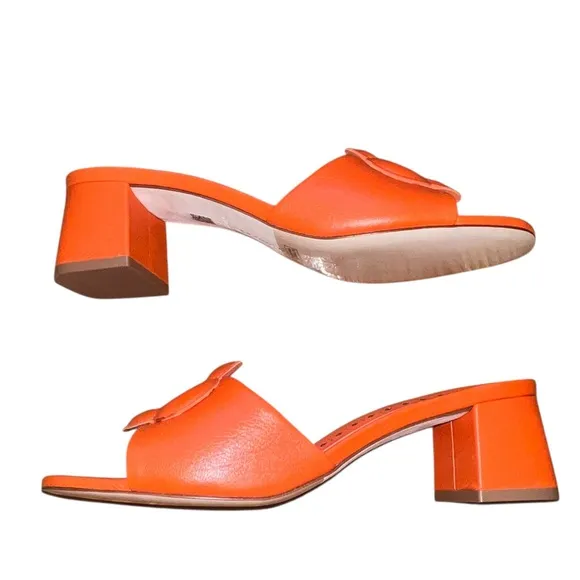 NEW NWOB Larroude Flora Block Heel Mule Sandals In Orange