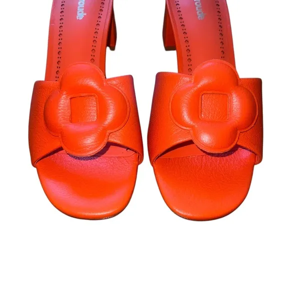 NEW NWOB Larroude Flora Block Heel Mule Sandals In Orange