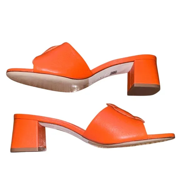 NEW NWOB Larroude Flora Block Heel Mule Sandals In Orange