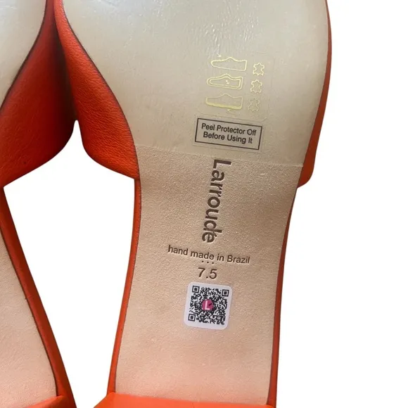 NEW NWOB Larroude Flora Block Heel Mule Sandals In Orange