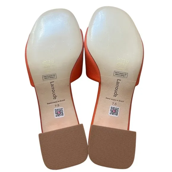 NEW NWOB Larroude Flora Block Heel Mule Sandals In Orange