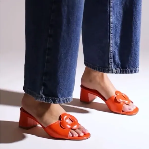 NEW NWOB Larroude Flora Block Heel Mule Sandals In Orange
