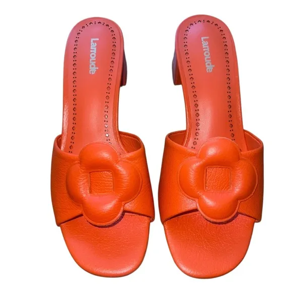 NEW NWOB Larroude Flora Block Heel Mule Sandals In Orange