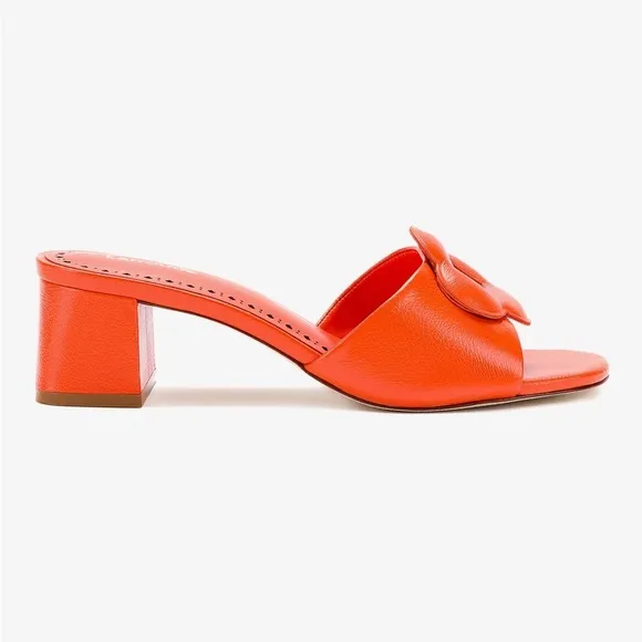 NEW NWOB Larroude Flora Block Heel Mule Sandals In Orange
