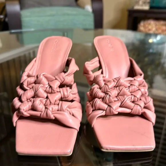 New Open Edit Quinn Pink Dawn Knotted Straps Flared Heel Sandals Size 8