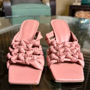 New Open Edit Quinn Pink Dawn Knotted Straps Flared Heel Sandals Size 8