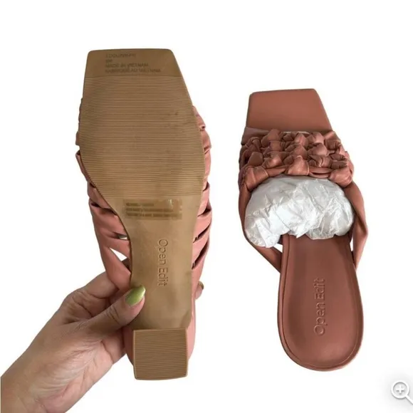 New Open Edit Quinn Pink Dawn Knotted Straps Flared Heel Sandals Size 8