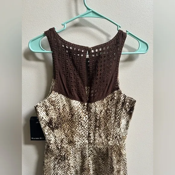 NEW Rachel Roy Snake Print Crochet Bib Sleeveless Sheath Brown Dress Women’s 2