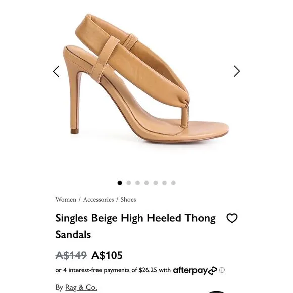 New Rag &amp; Co Sandals Thong Beige High Heeled Stiletto Padded Strap Soft Size 6 N