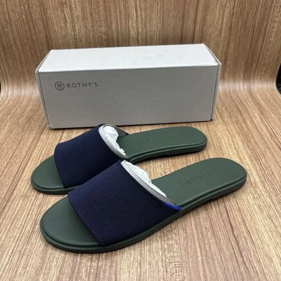 NEW Rothy’s The Slide Womens Size US 7.5 Maritime Navy Slip On Sandals Retired