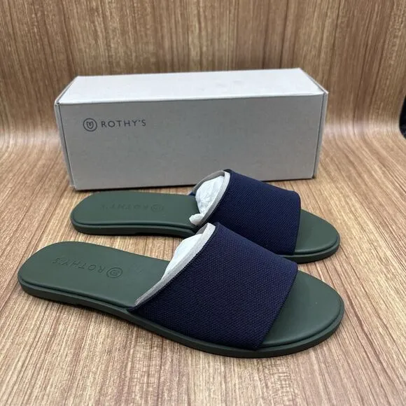 NEW Rothy’s The Slide Womens Size US 7.5 Maritime Navy Slip On Sandals Retired