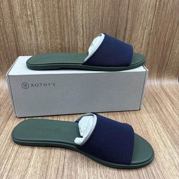 NEW Rothy’s The Slide Womens Size US 7.5 Maritime Navy Slip On Sandals Retired