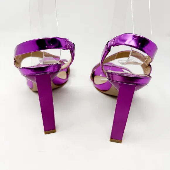 NEW Schutz Fuchsia Kelly Specchio Leather Strappy Sandal Heel Size 7, MSRP $118