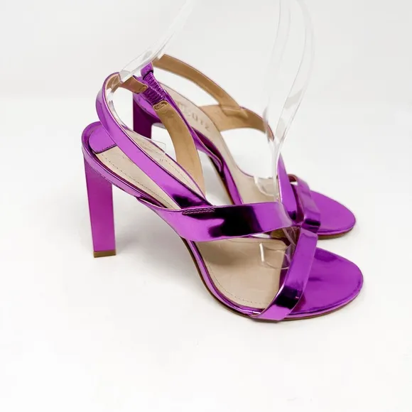 NEW Schutz Fuchsia Kelly Specchio Leather Strappy Sandal Heel Size 7, MSRP $118