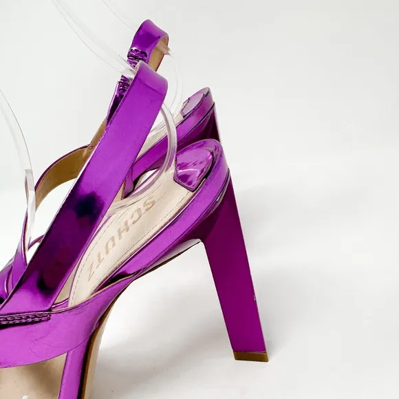 NEW Schutz Fuchsia Kelly Specchio Leather Strappy Sandal Heel Size 7, MSRP $118