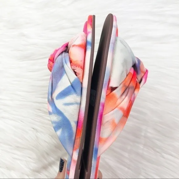 New Schutz Revolve Leny Tie Dye Leather Knotted Slide Sandals