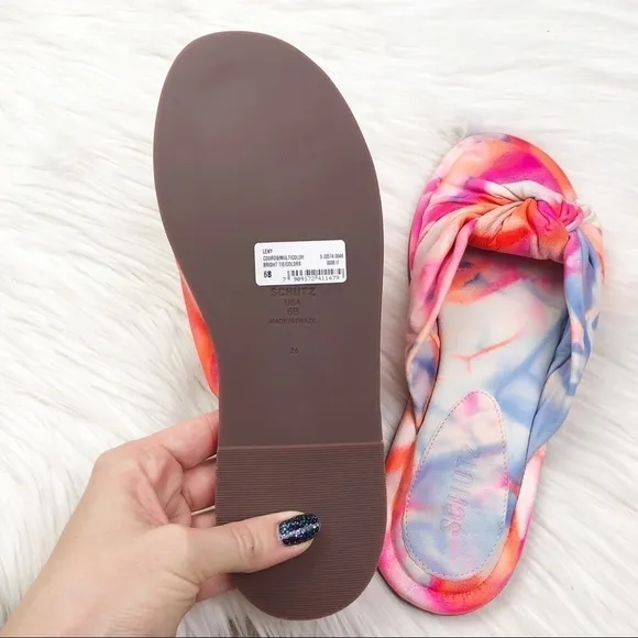 New Schutz Revolve Leny Tie Dye Leather Knotted Slide Sandals