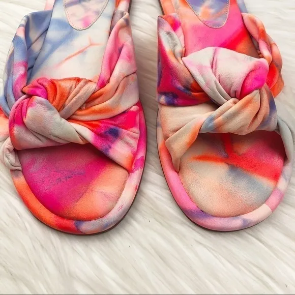 New Schutz Revolve Leny Tie Dye Leather Knotted Slide Sandals