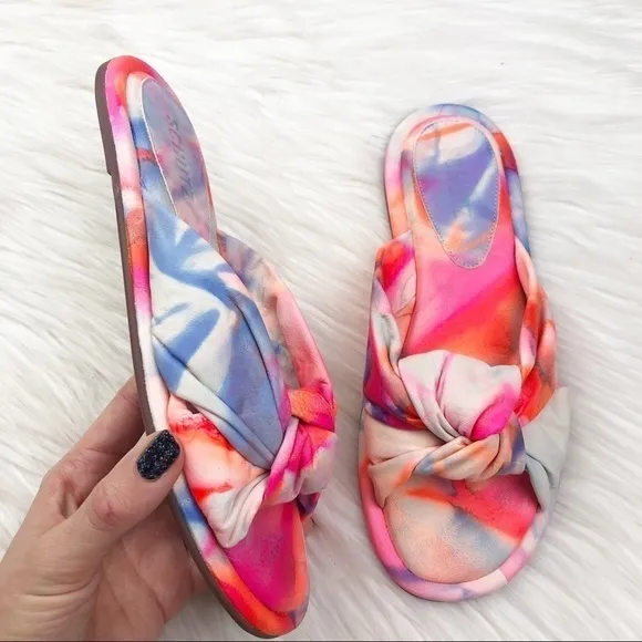 New Schutz Revolve Leny Tie Dye Leather Knotted Slide Sandals