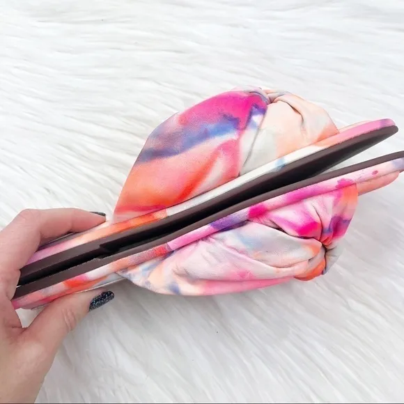 New Schutz Revolve Leny Tie Dye Leather Knotted Slide Sandals