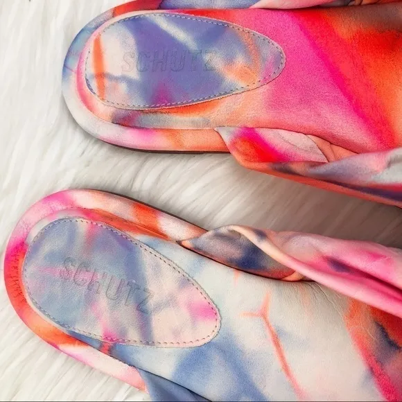 New Schutz Revolve Leny Tie Dye Leather Knotted Slide Sandals