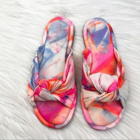 New Schutz Revolve Leny Tie Dye Leather Knotted Slide Sandals