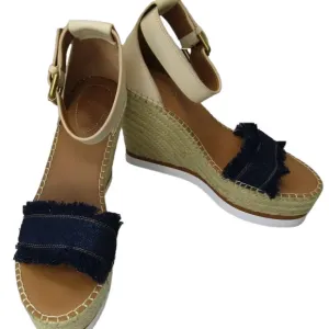 NEW - SEE BY CHLOE  Womens Raw Edge Trim Espadrille Wedge Sandal Comfort Size 11