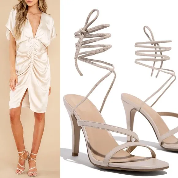 NEW Strappy Ankle Lace-Up High Stilettos Heel Barely There Sandals Shoes Bone