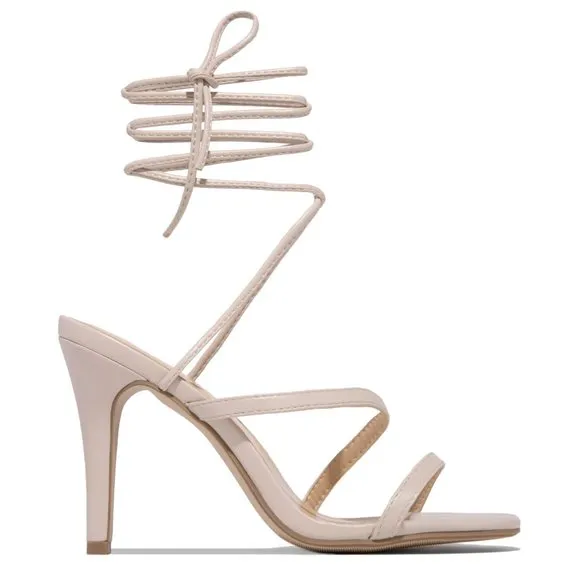 NEW Strappy Ankle Lace-Up High Stilettos Heel Barely There Sandals Shoes Bone