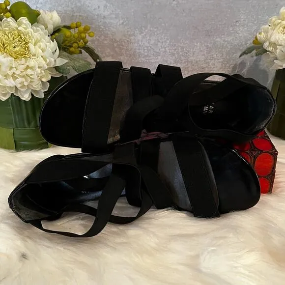 NEW Stuart Weitzman Crisscrossed Strap Ankle Flat Sandals Black Sz 5.5 NWOB
