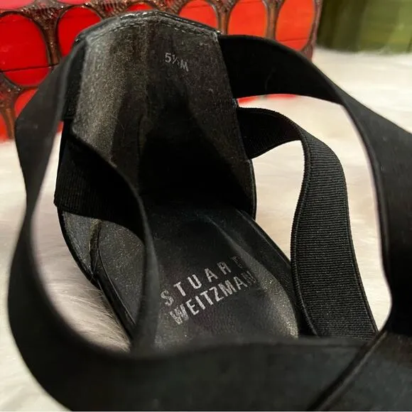 NEW Stuart Weitzman Crisscrossed Strap Ankle Flat Sandals Black Sz 5.5 NWOB
