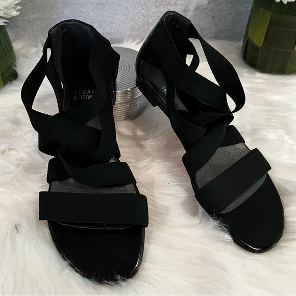 NEW Stuart Weitzman Crisscrossed Strap Ankle Flat Sandals Black Sz 5.5 NWOB