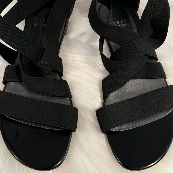NEW Stuart Weitzman Crisscrossed Strap Ankle Flat Sandals Black Sz 5.5 NWOB