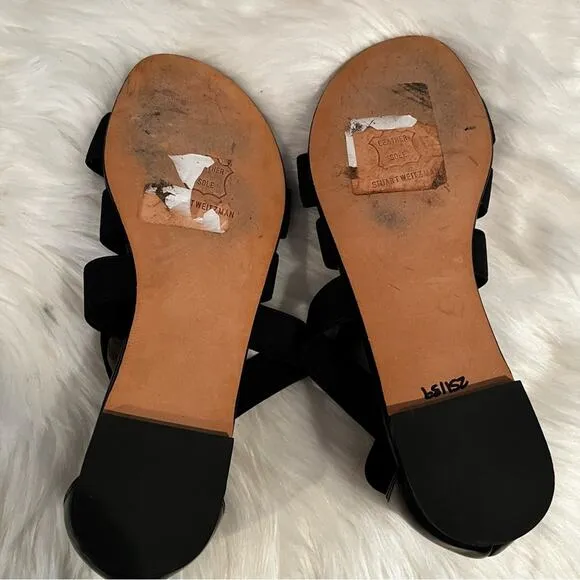 NEW Stuart Weitzman Crisscrossed Strap Ankle Flat Sandals Black Sz 5.5 NWOB