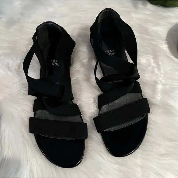NEW Stuart Weitzman Crisscrossed Strap Ankle Flat Sandals Black Sz 5.5 NWOB