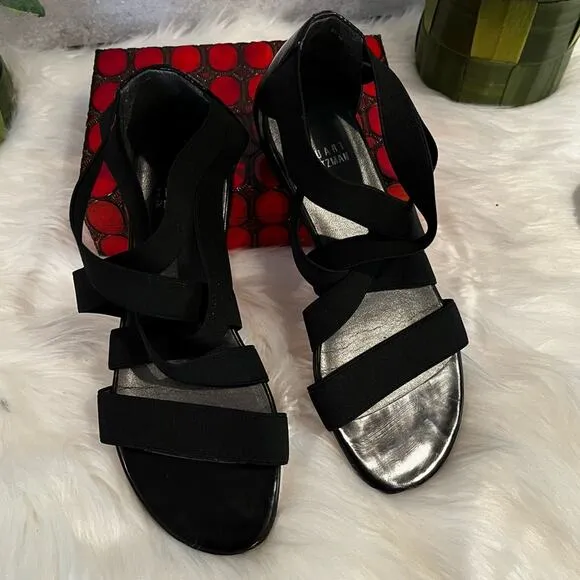 NEW Stuart Weitzman Crisscrossed Strap Ankle Flat Sandals Black Sz 5.5 NWOB