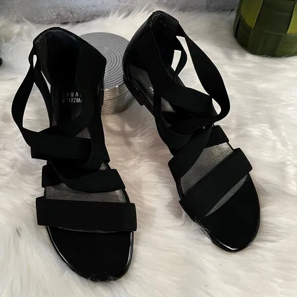 NEW Stuart Weitzman Crisscrossed Strap Ankle Flat Sandals Black Sz 5.5 NWOB