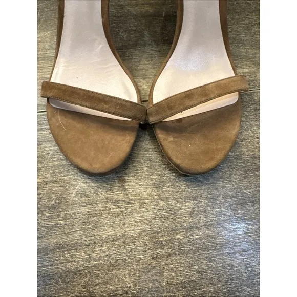 New STUART WEITZMANTaupe Nudistsong Suede 105 Strappy Sandals 9.5 heels brown